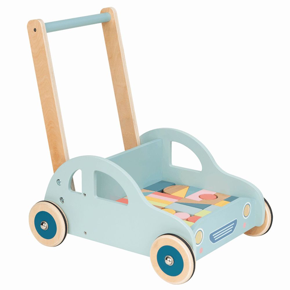 Lelin Toys, Дървена количка за прохождане, с конструктор, Автомобил