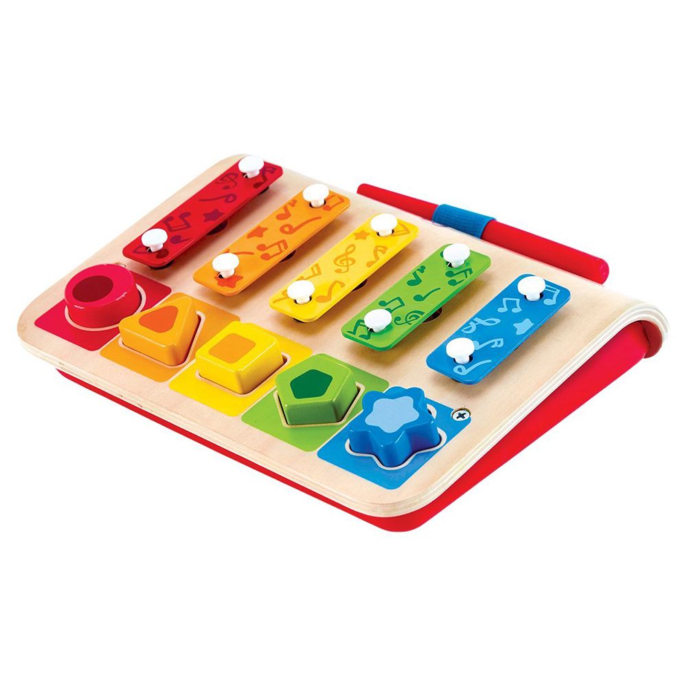 Hape, Дървена бебешка музикална играчка 3 в 1