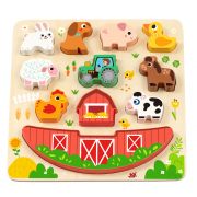 Дървен пъзел и игра за баланс, 2 в 1, Ферма