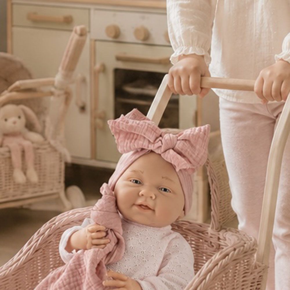Кукла-бебе Мати, с розово плетено гащеризонче и одеялце, 40 см
