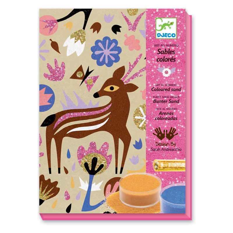 Djeco, Творчески комплект за рисуване с цветен пясък и брокати, Животни