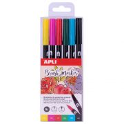 Комплект акварелни маркери с двоен връх, 6 цвята