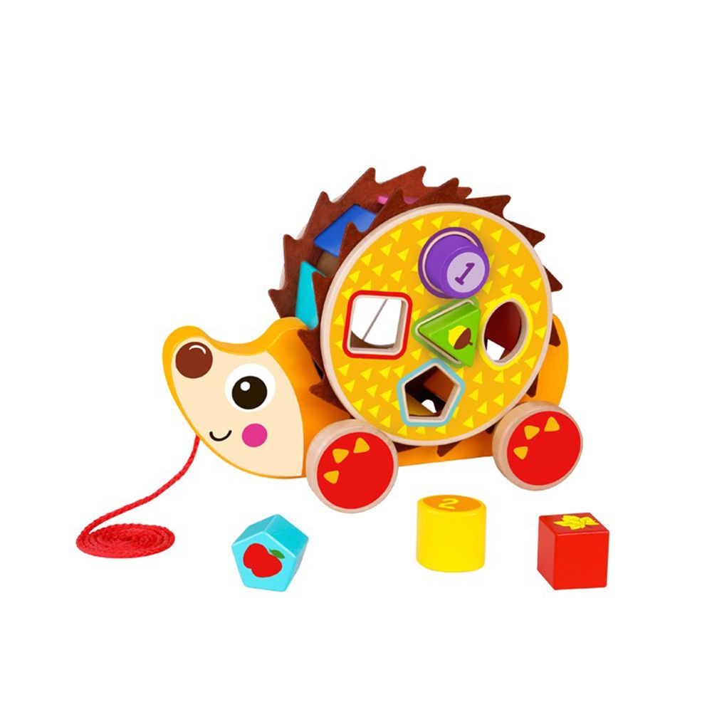 TookyToy, Дървена играчка за дърпане, със сортер, Таралеж