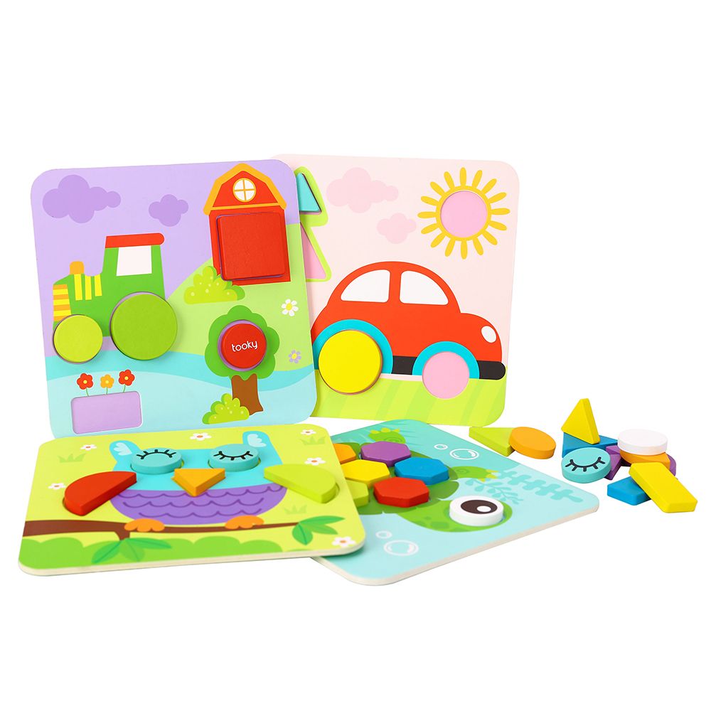 TookyToy, Дървена мозайка с цветове и форми, 4 в 1