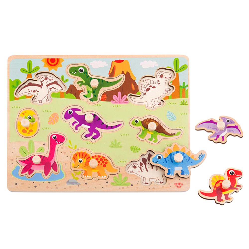 Дървен пъзел с дръжки, Динозаври
