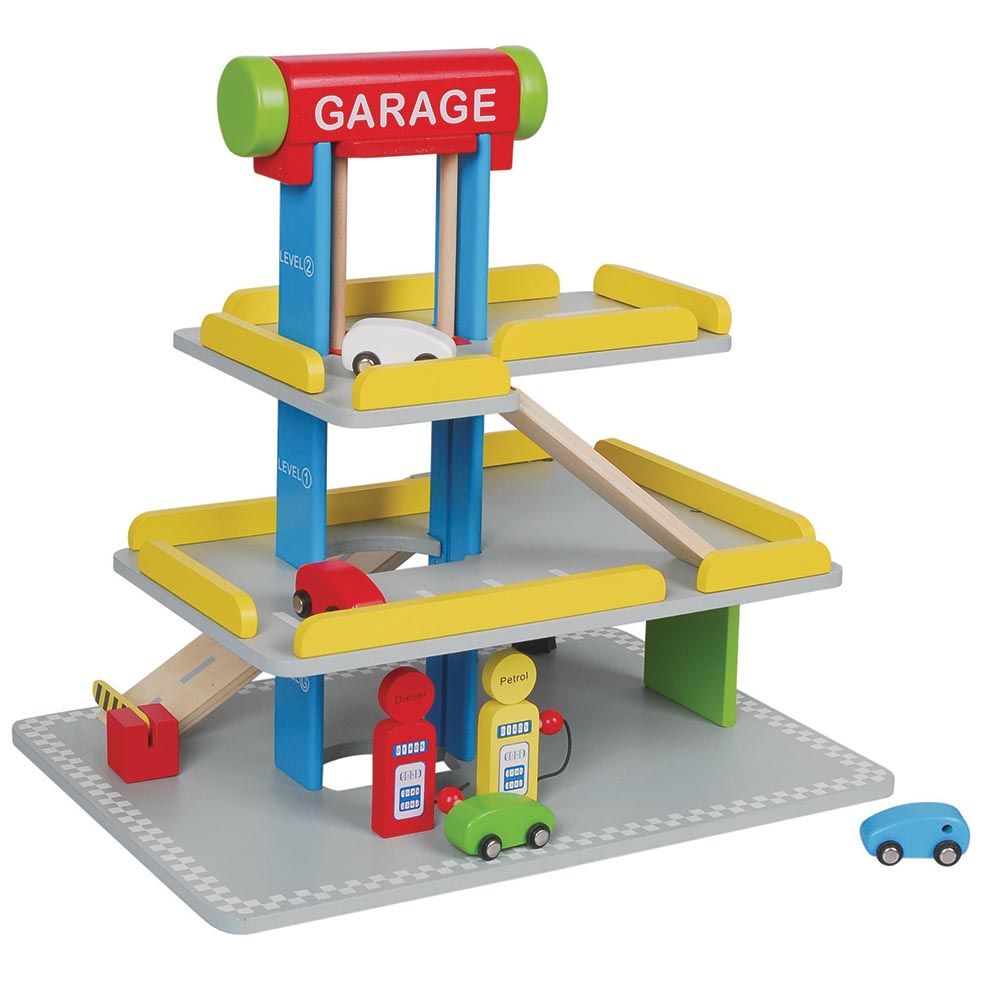 Lelin Toys, Дървен детски паркинг, с бензиностанция и автомивка