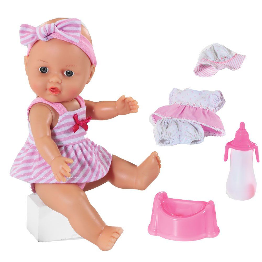 L, Пишкащо бебе-кукла, Le Petit Bebe с дрехи, гърне и шише, 3 см.