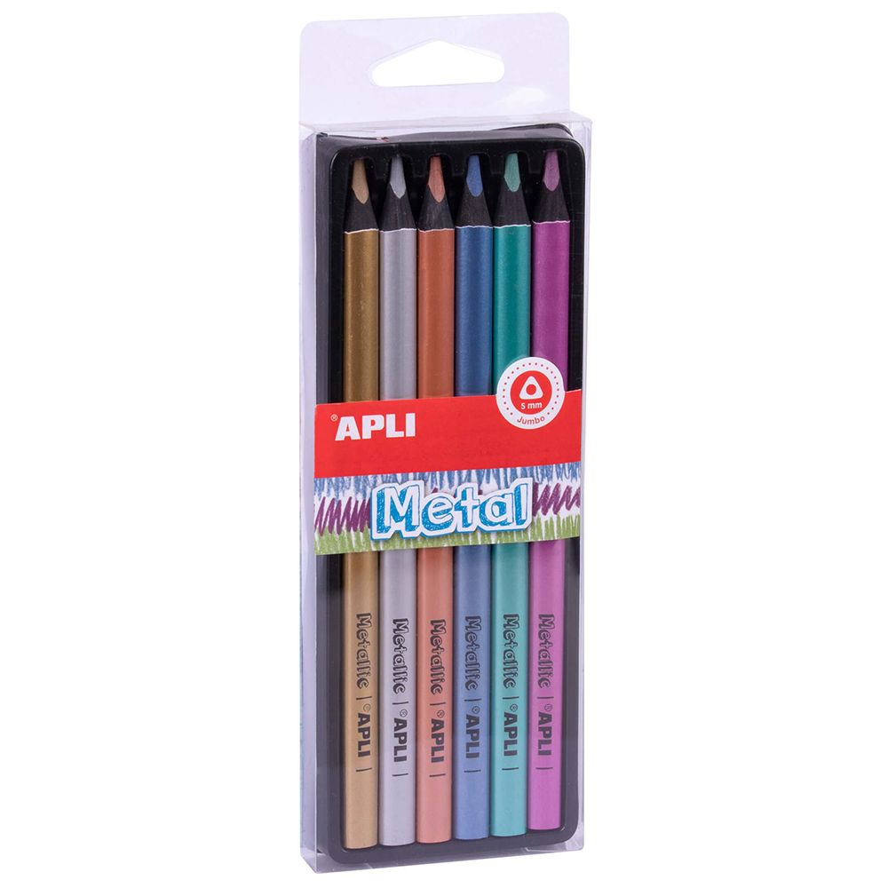 Apli kids, Комплект металически моливи, Jumbo, 6 цвята