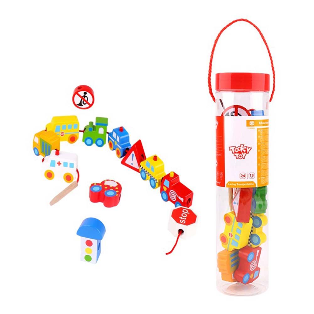 TookyToy, Комплект дървени фигурки за нанизване, Превозни средства