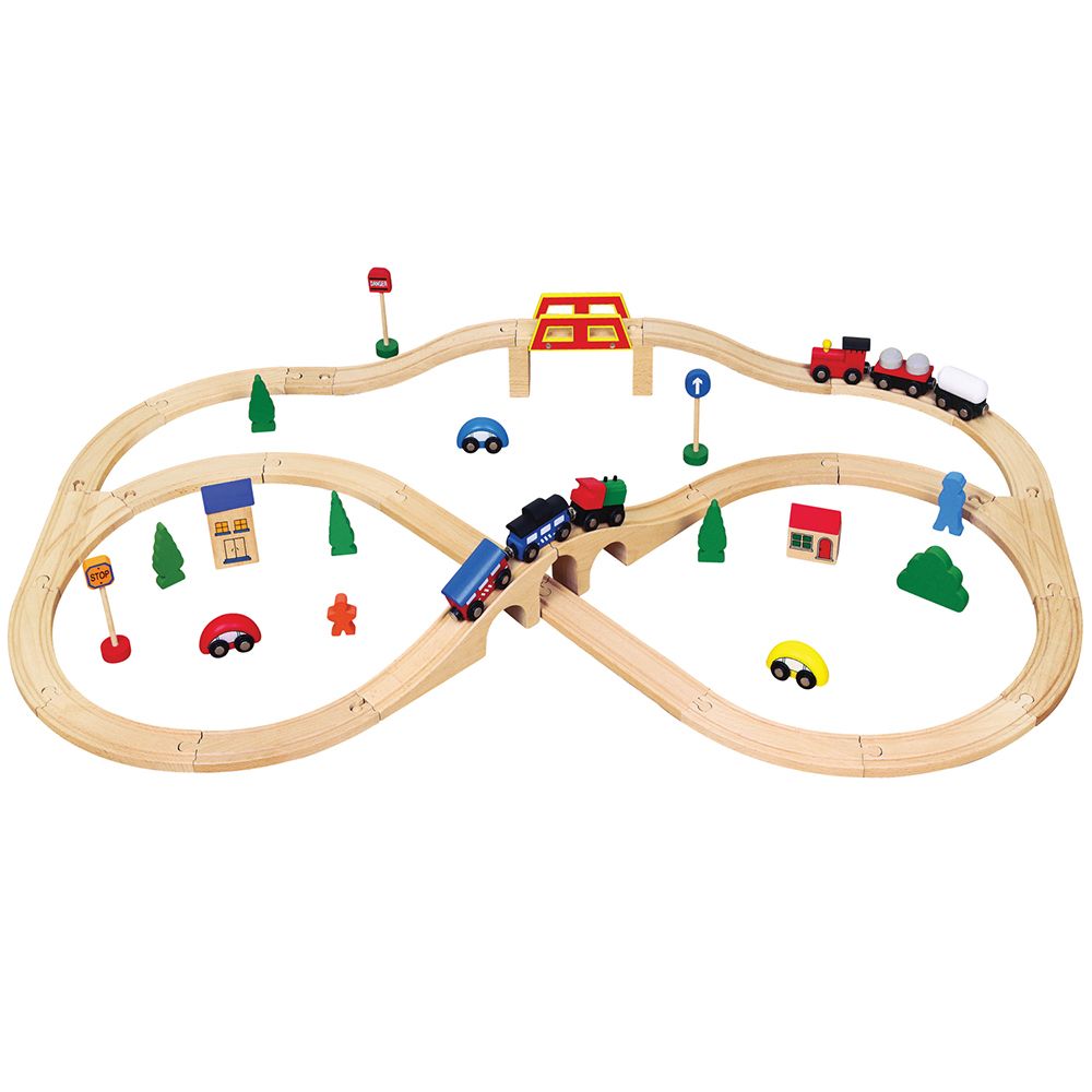 Viga toys, Дървено влакче с релси, 49 части