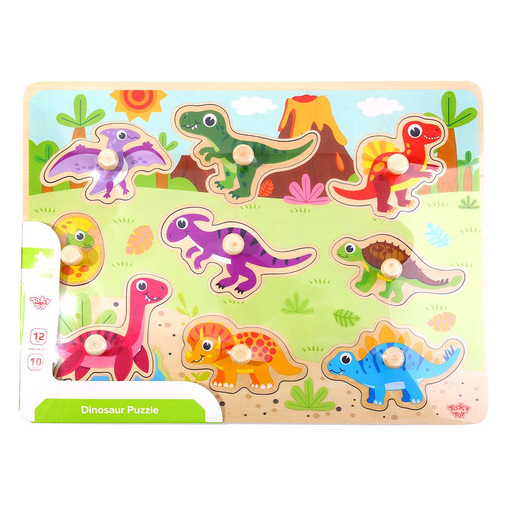 Дървен пъзел с дръжки, Динозаври