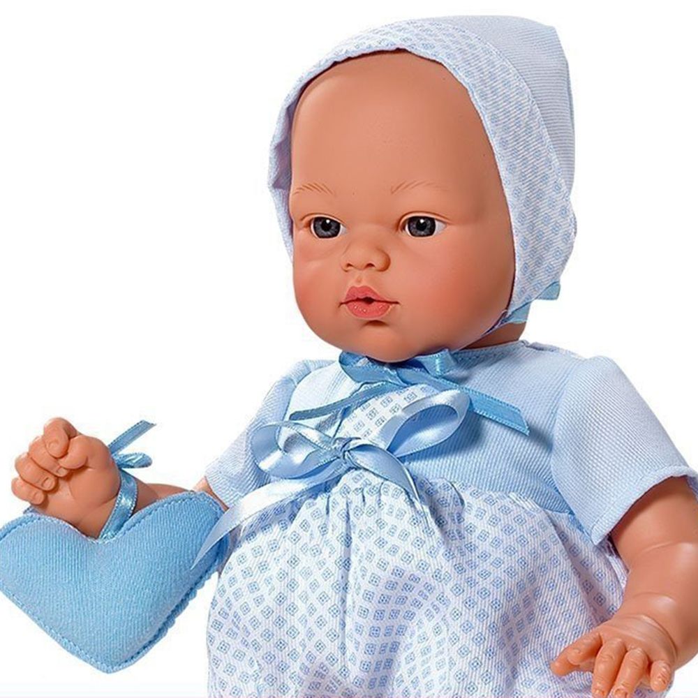 Кукла-бебе, Коке със синьо костюмче и чантичка, 36 см