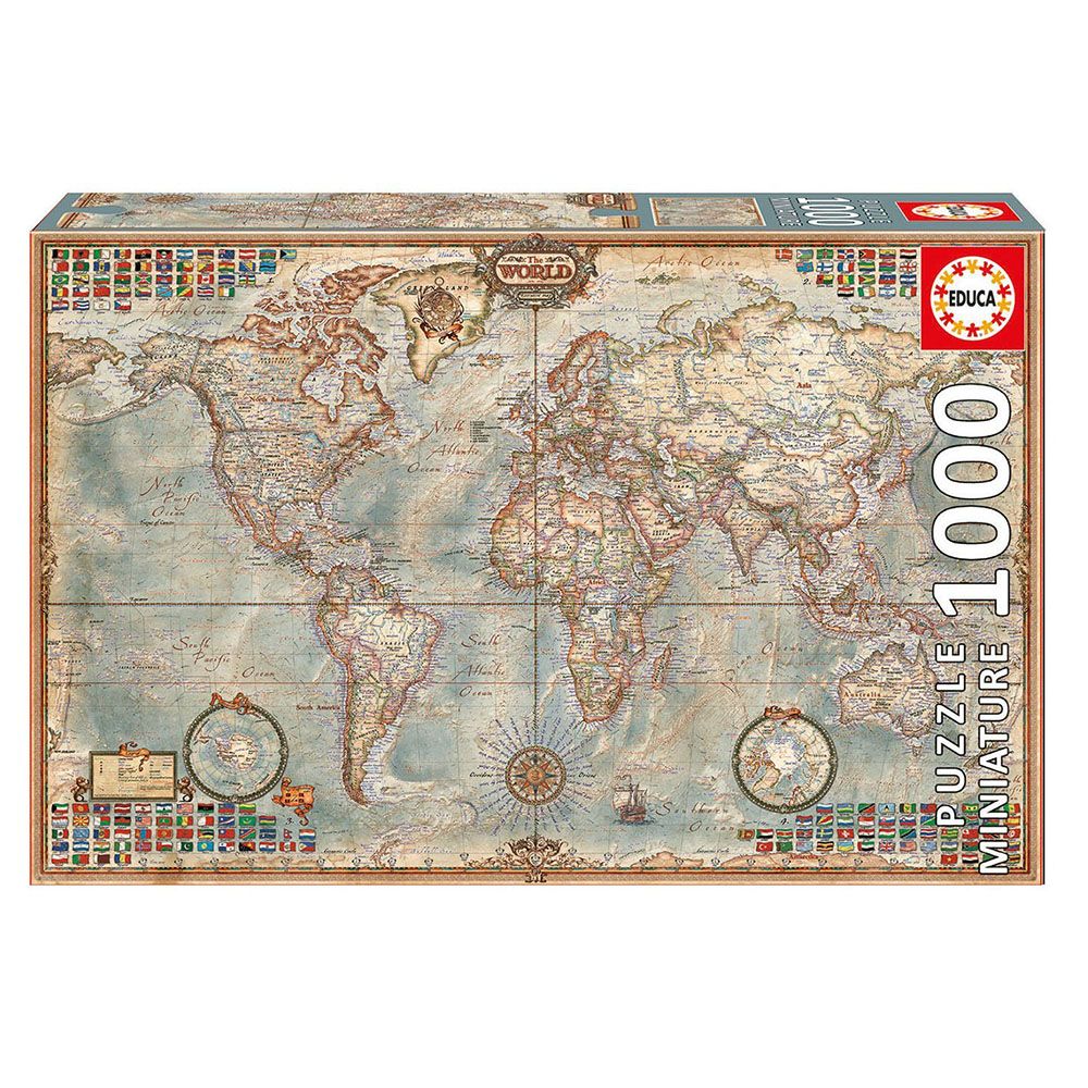 Educa, Политическа карта на света - миниатюра, пъзел с 1000 части