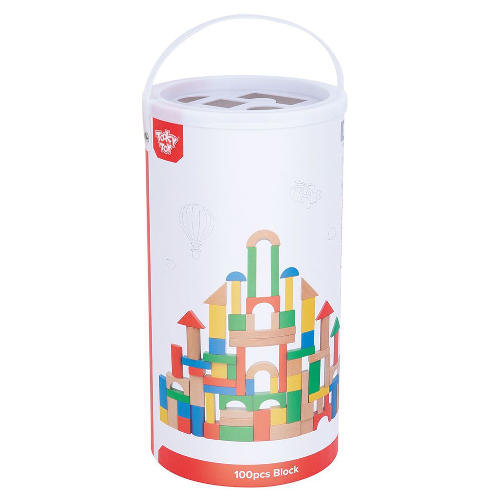 Дървен конструктор в кофа-сортер, 100 части
