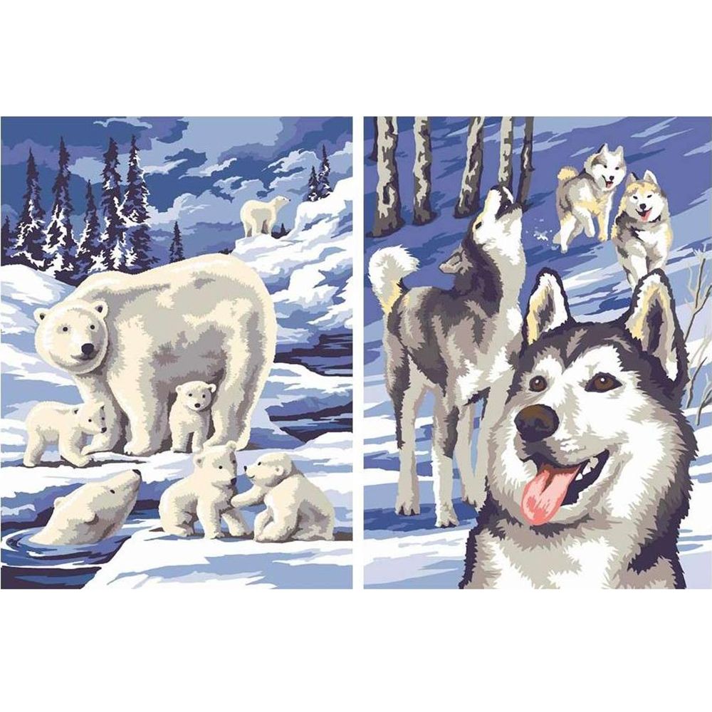 Рисуване по номера, две картини, Полярни мечки и Хъскита