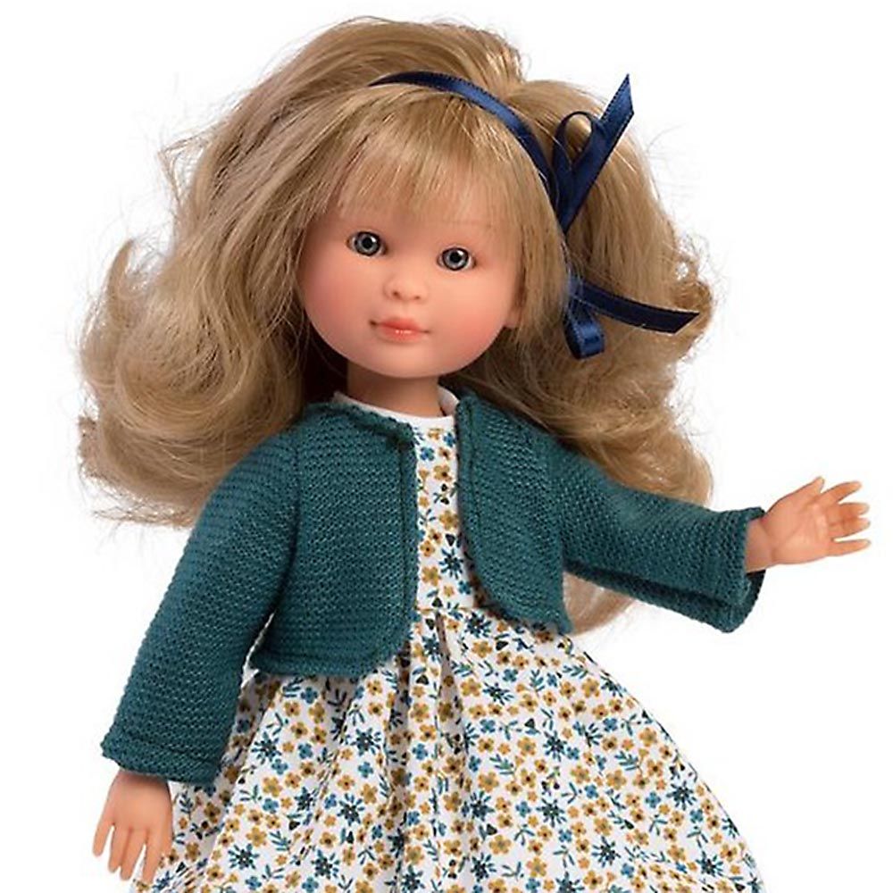 Кукла Силия, с цветна рокля и плетена жилетка, 30 см