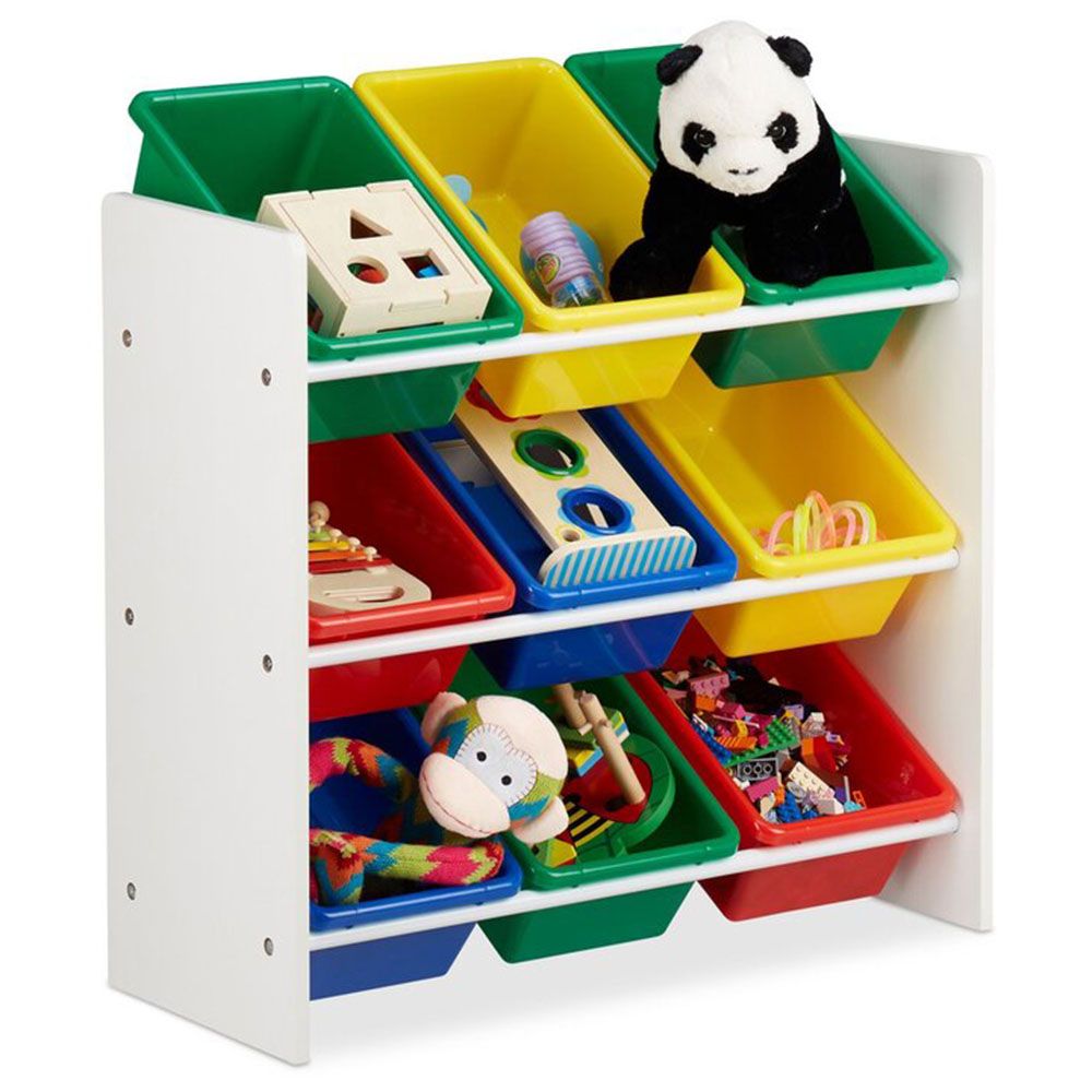 Детски органайзер за играчки с 9 кутии, Дъга, размер M и L