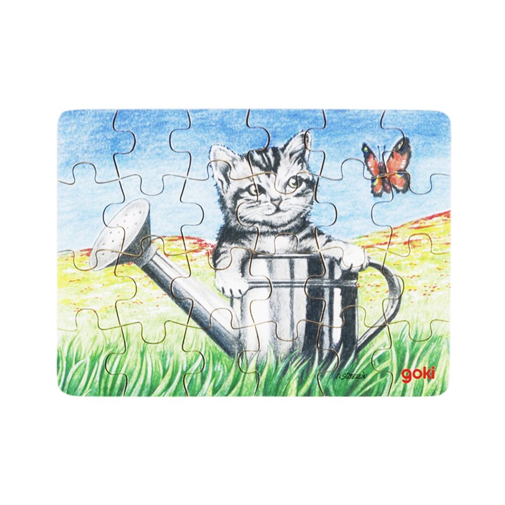 Goki, Дървен пъзел, 24 елемента, Бебета животни, Коте с лейка
