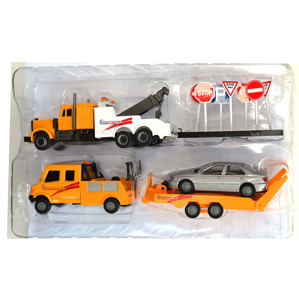 Пътна помощ с платформа, кола и влекач