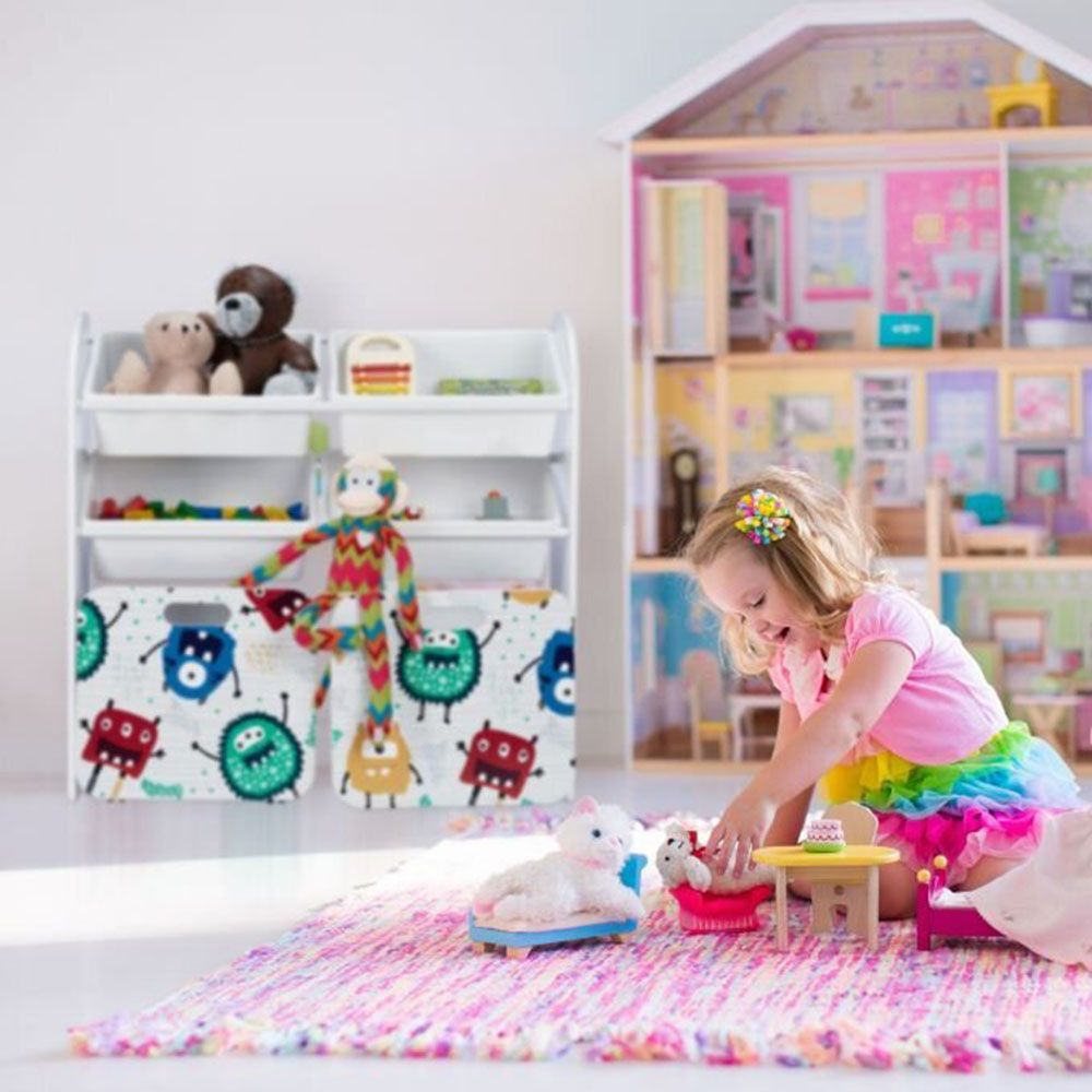 Детски стелаж-органайзер 6 кутии и колела, Чудовища