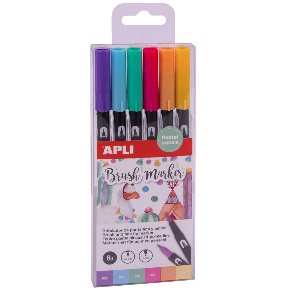 Apli kids, Комплект акварелни маркери с двоен връх, 6 пастелни цвята