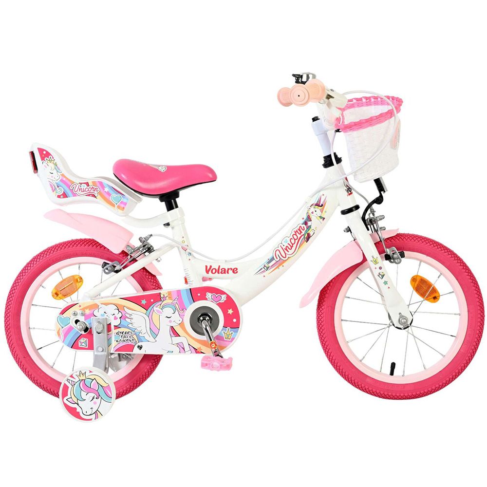 E&L Company, Детски велосипед с помощни колела, Volare Unicorn, 14 инча - бял