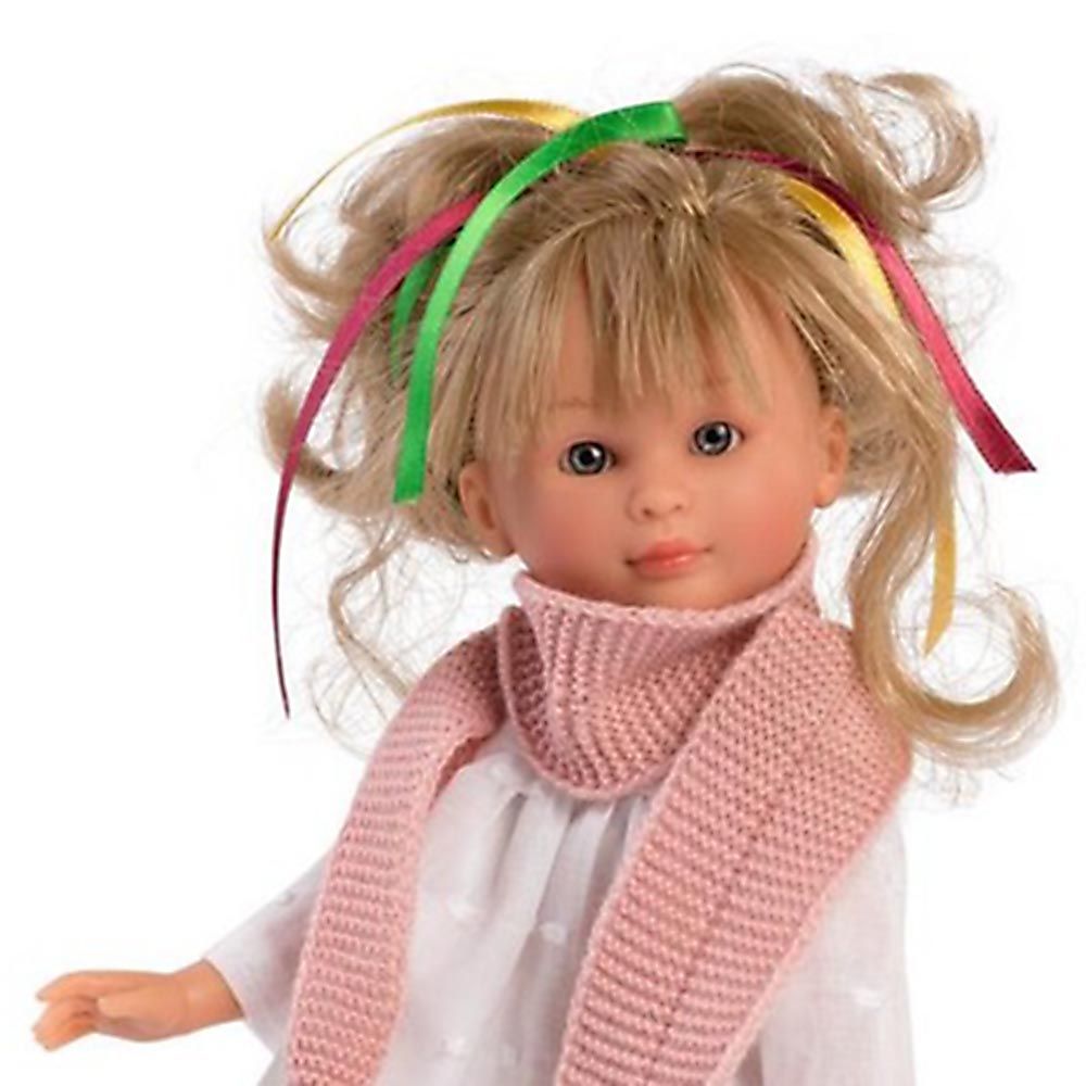 Кукла Силия, с розов шал и плетен панталон, 30 см