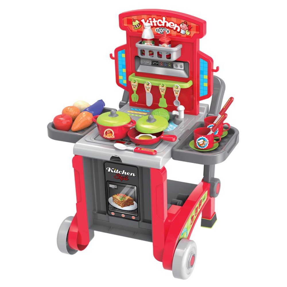 Червена кухня, куфар с количка