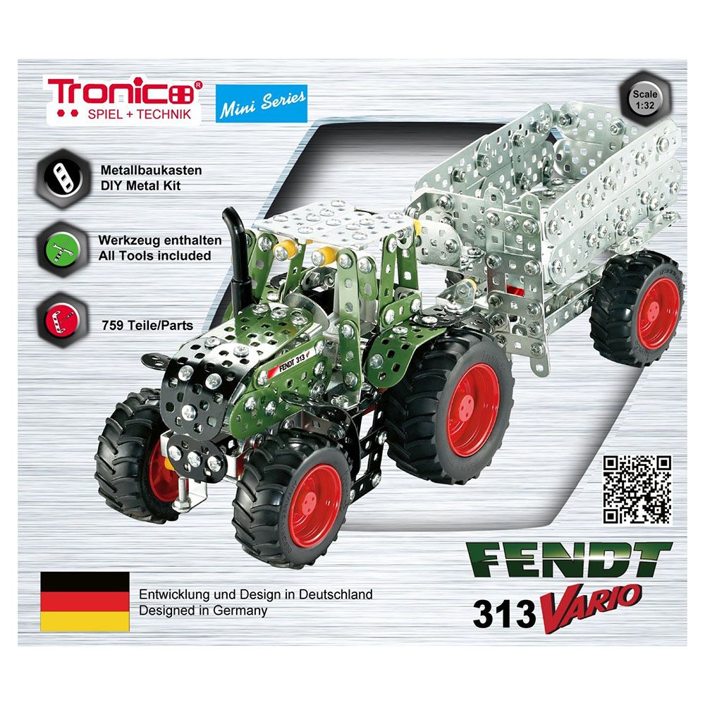 Mini Serie, Метален конструктор, Трактор  FENDT 313 Vario с ремарке, Tronico