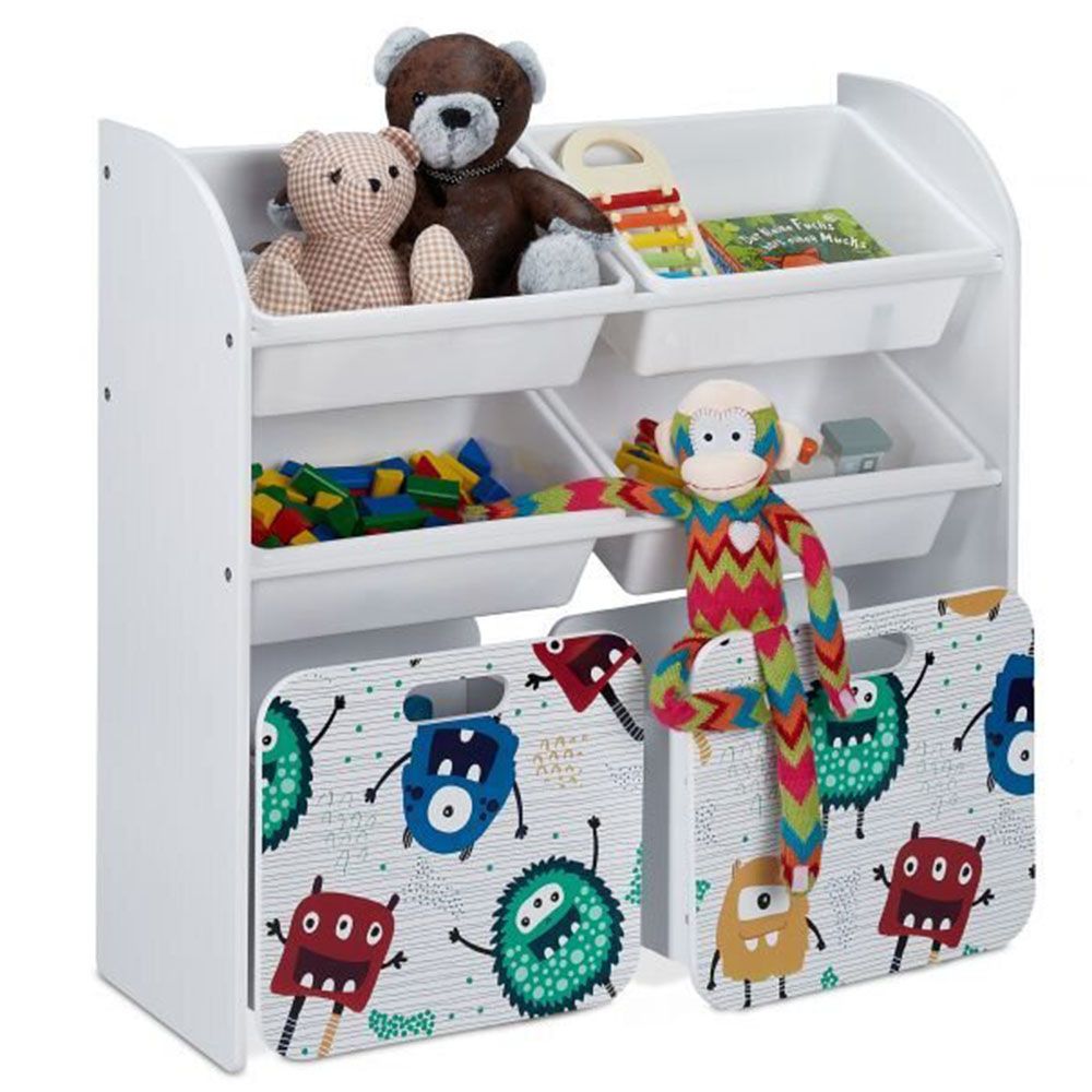 Детски стелаж-органайзер 6 кутии и колела, Чудовища