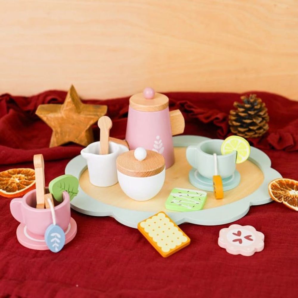 Детски дървен сервиз за чай, с аксесоари