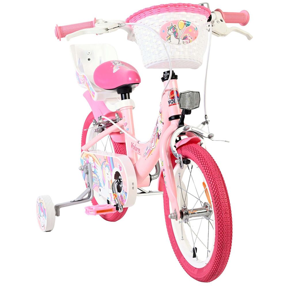 Детски велосипед с помощни колела, Volare Unicorn, 14 инча - розов