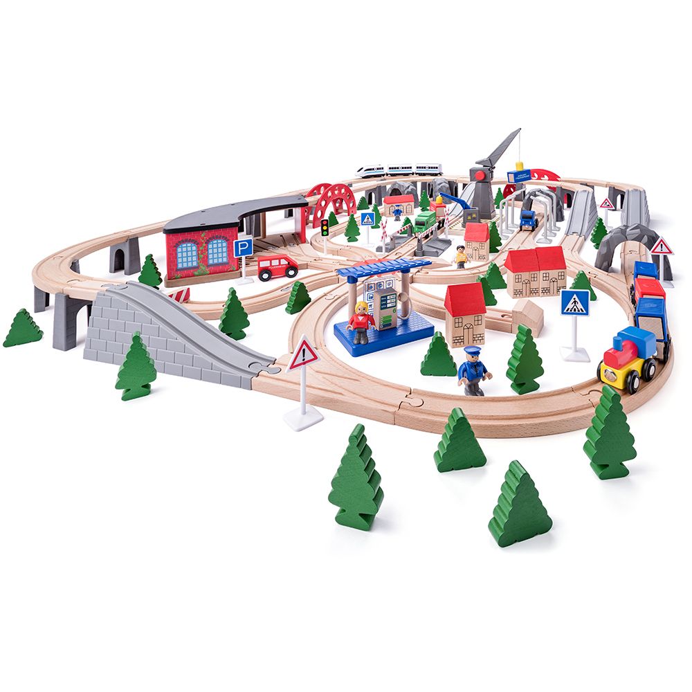 Woodyland, Дървен влак с релси, Индустриална зона, с два крана, 200 части