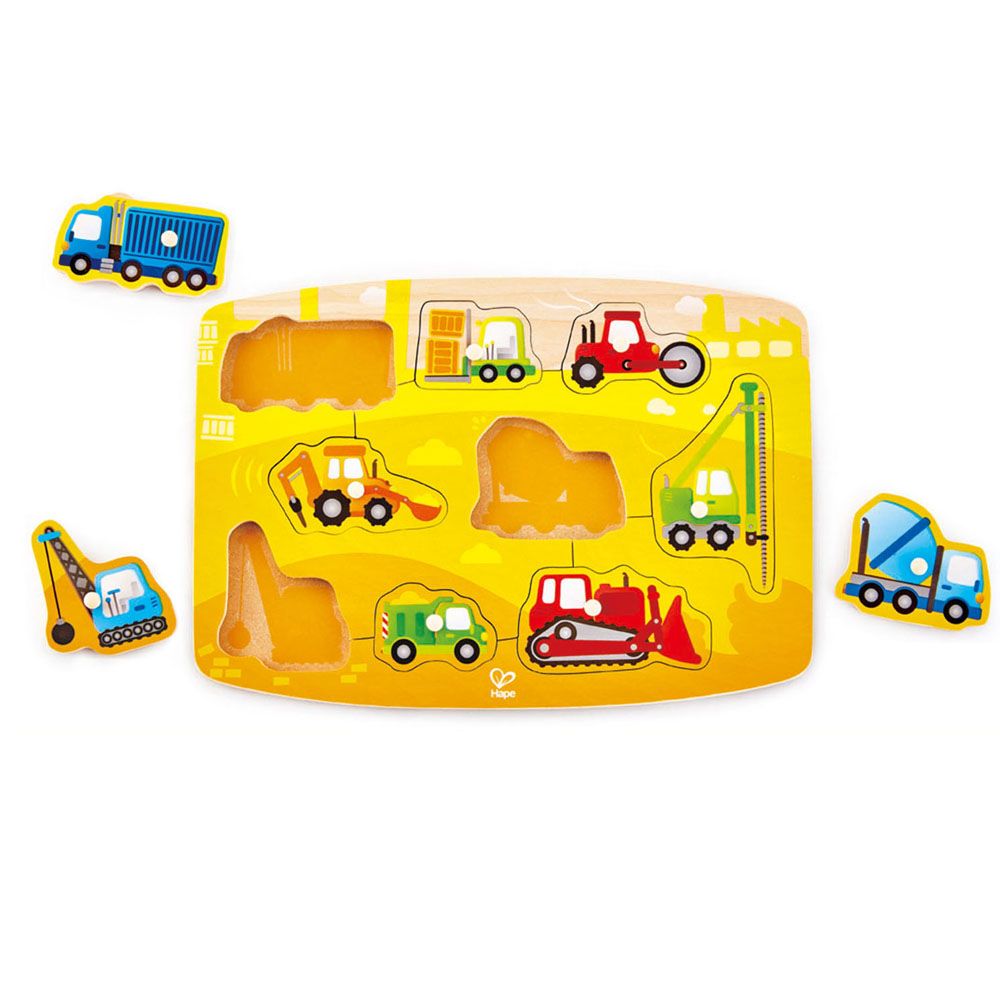 Hape, Дървен пъзел с дръжки, Строителни машини