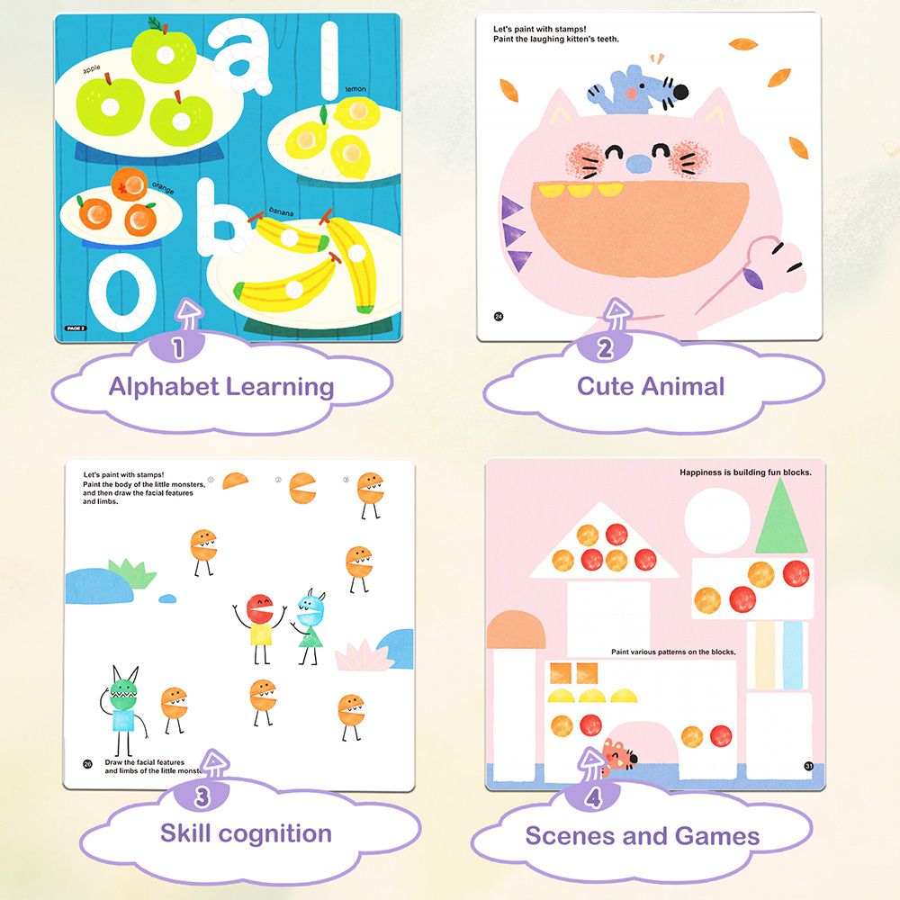 Рисуване с пръсти, комплект с тампони и шаблони