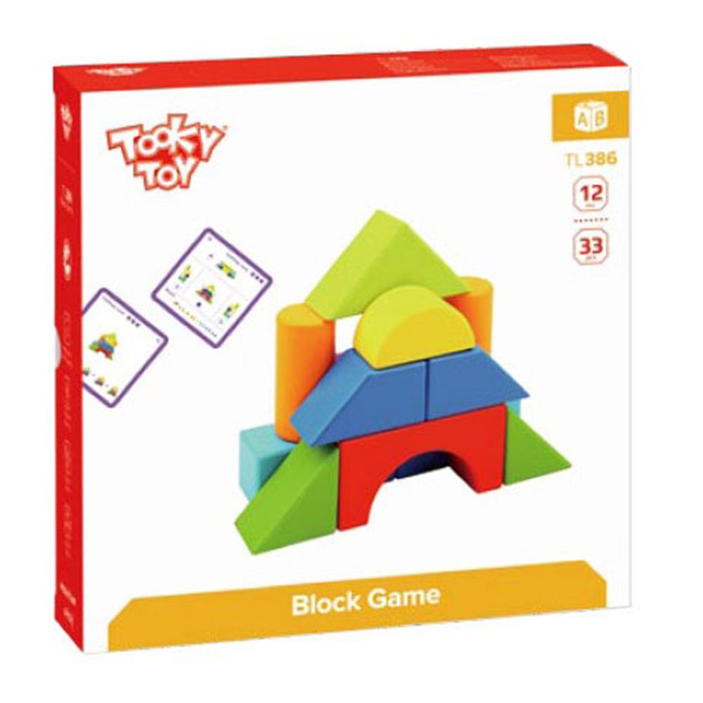 Дървена игра с цветни геометрични фигури