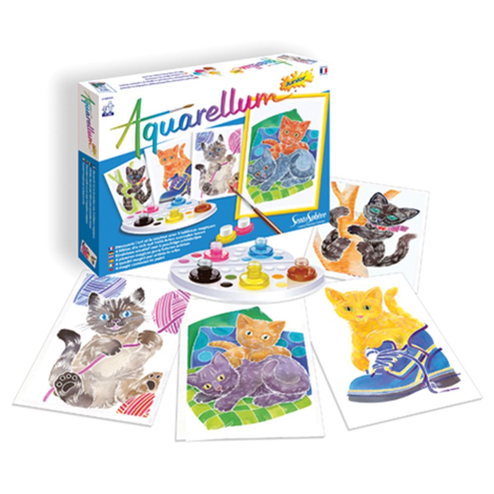 Aquarellum Junior, Комплект за рисуване с акварелни бои, Палави котенца