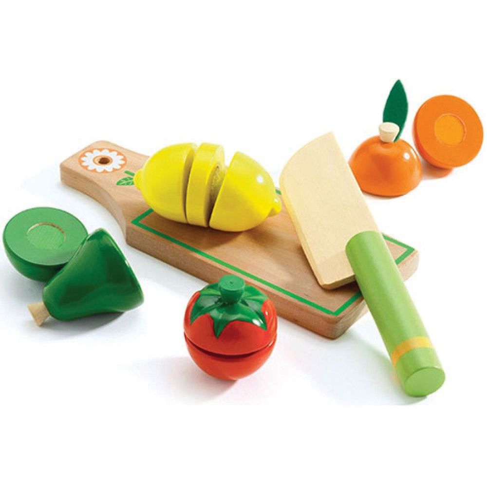 Djeco, Дървен комплект за рязане, Плодове и зеленчуци