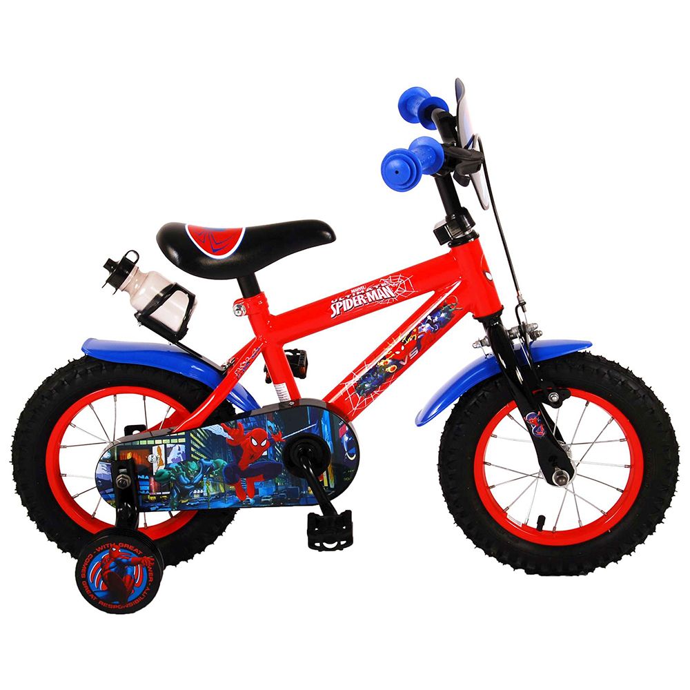 E&L Company, Детски велосипед Спайдермен, с помощни колела, 12 инча