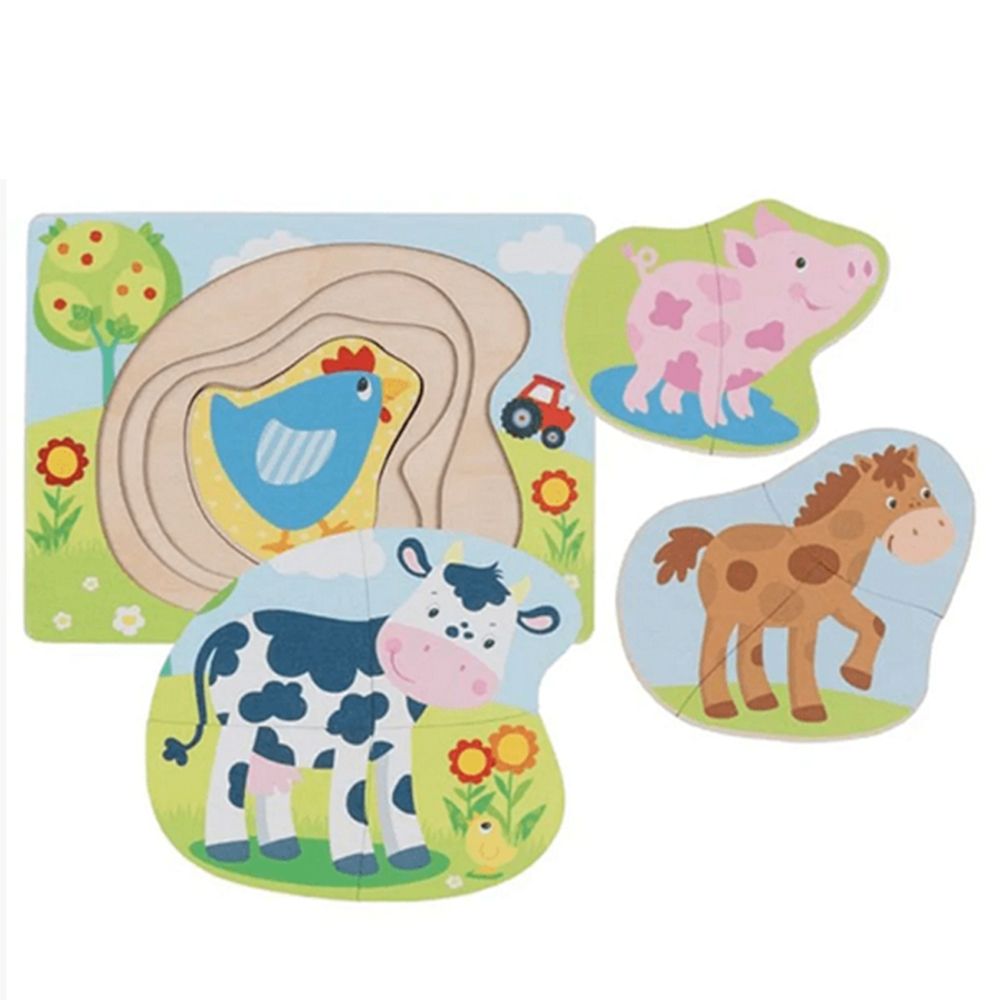 Goki, Многослоен дървен пъзел, Животните от фермата