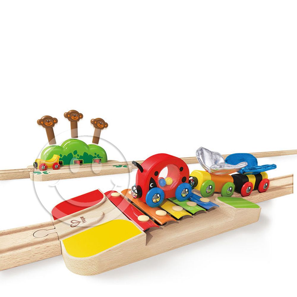 Бебешки комплект влакче с релси с ксилофон и подскачащи маймунки