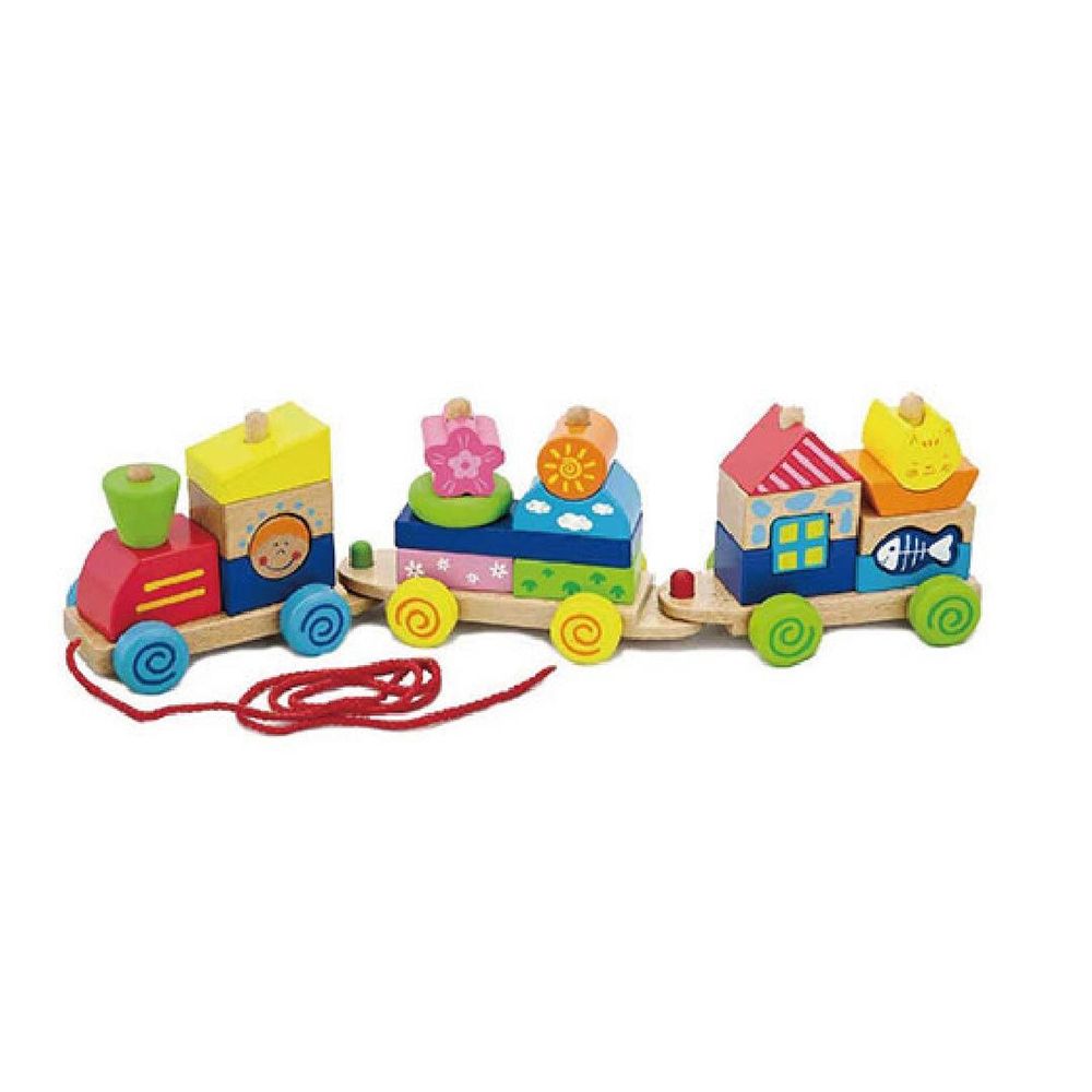 Viga toys, Дървено дидактическо влакче за дърпане, Пъстро лято