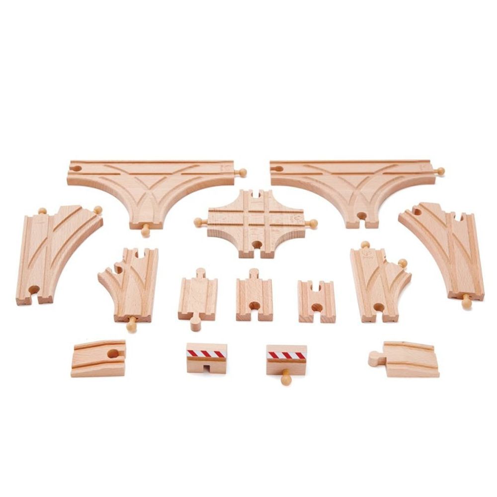 Hape, Дървен комплект от релси и разклонения, 14 части