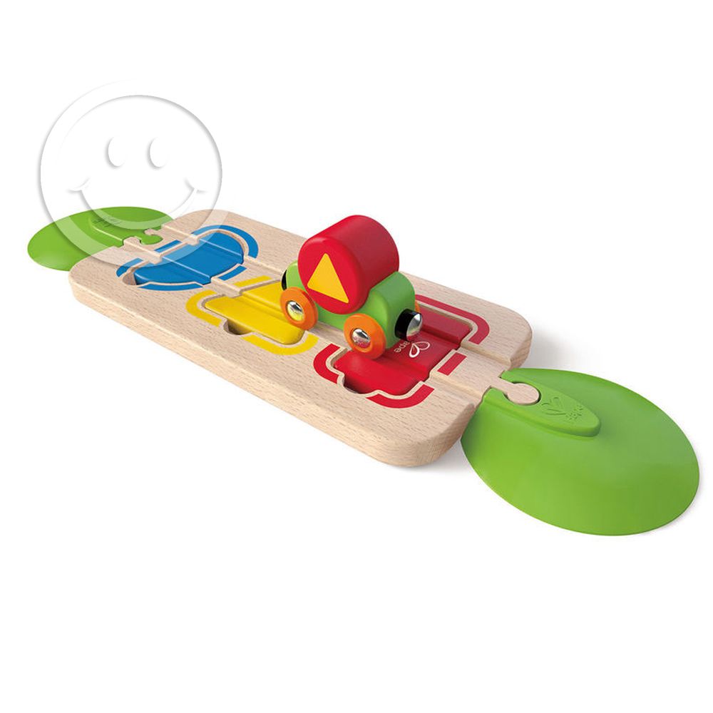 Hape, Дървена релса-сортер с вагонче, Цветове и форми