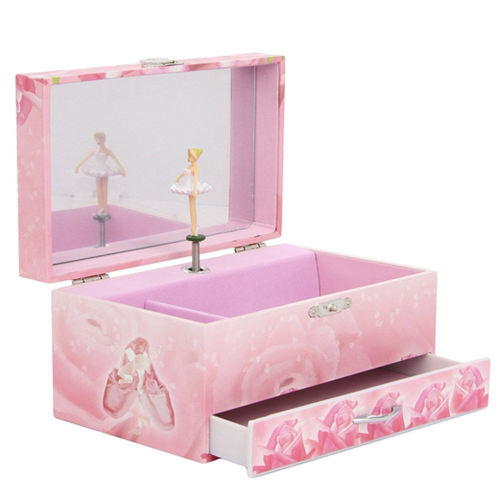 Светеща в тъмното музикална кутия за бижута с чекмедже, Балерина, розова