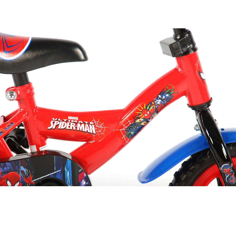 Метален детски велосипед с помощни колела и родителски контрол, Спайдърмен, 10 инча