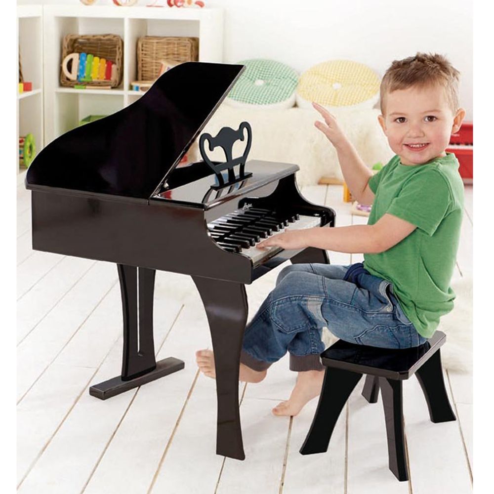 Детско дървено пиано със столче, черно