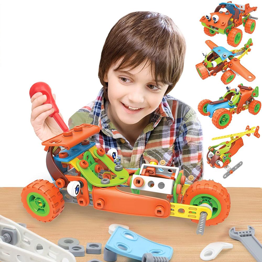 Hoogar Kids, Превозни средства, пластмасов конструктор, 5 в 1, 136 части, оранжева серия