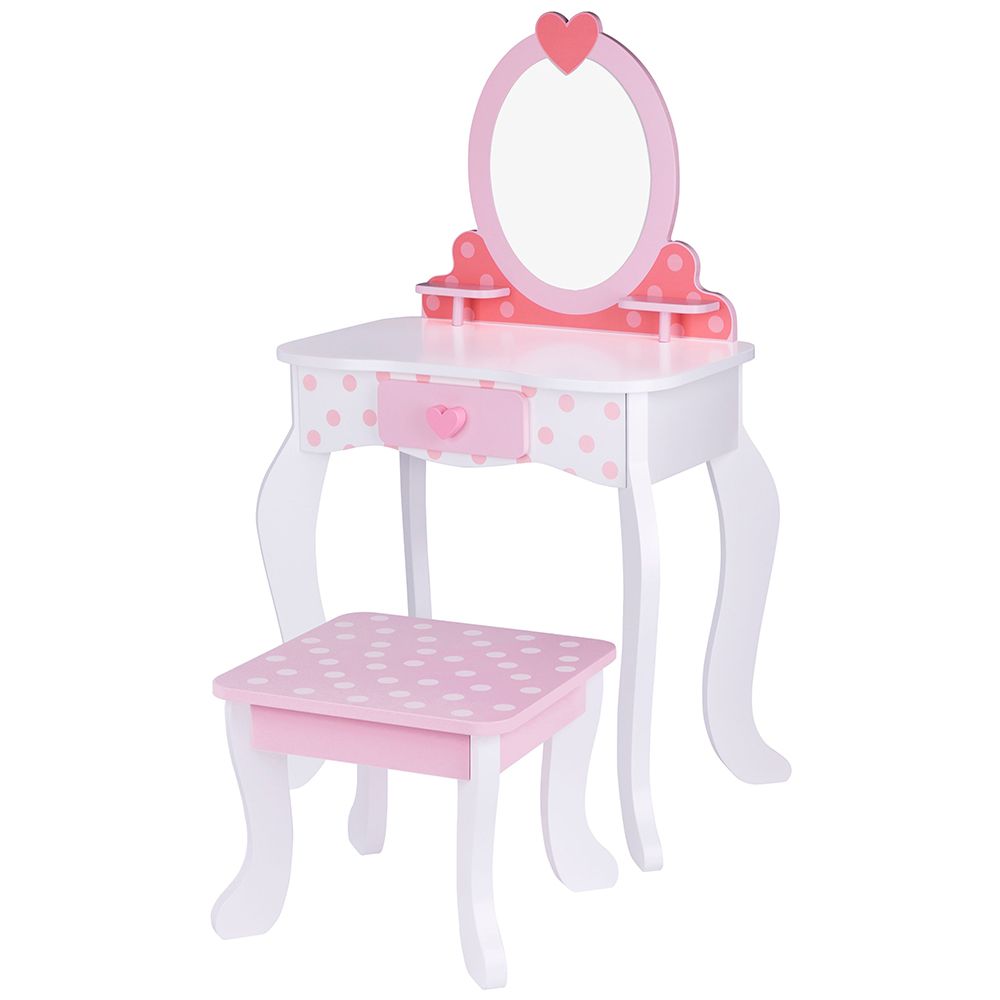 TookyToy, Детска дървена розова тоалетка, със столче, Точици