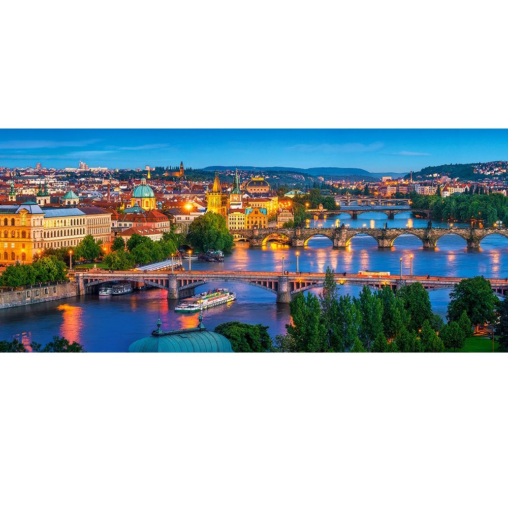 Прага през нощта, панорамен пъзел 600 части